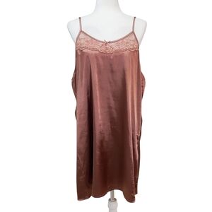 Ekouaer Satin Copper Boudoir Pinup Plus Size Loungewear Slip Dress in XXL